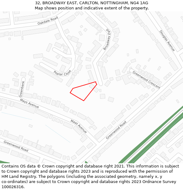 32, BROADWAY EAST, CARLTON, NOTTINGHAM, NG4 1AG: Location map and indicative extent of plot