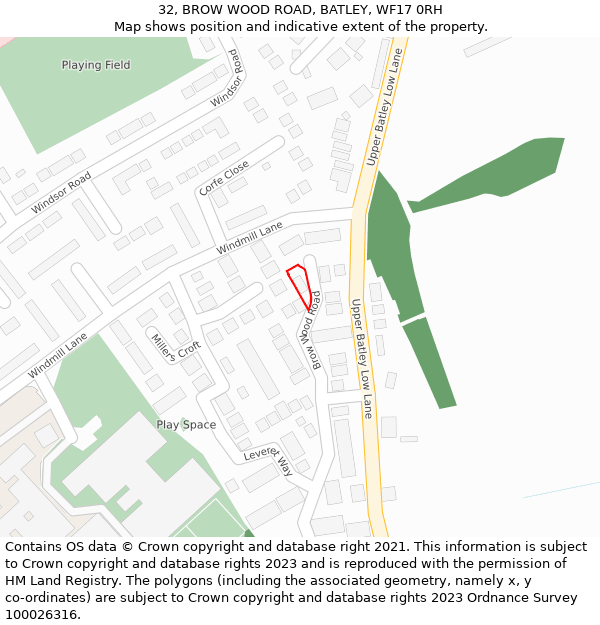 32, BROW WOOD ROAD, BATLEY, WF17 0RH: Location map and indicative extent of plot