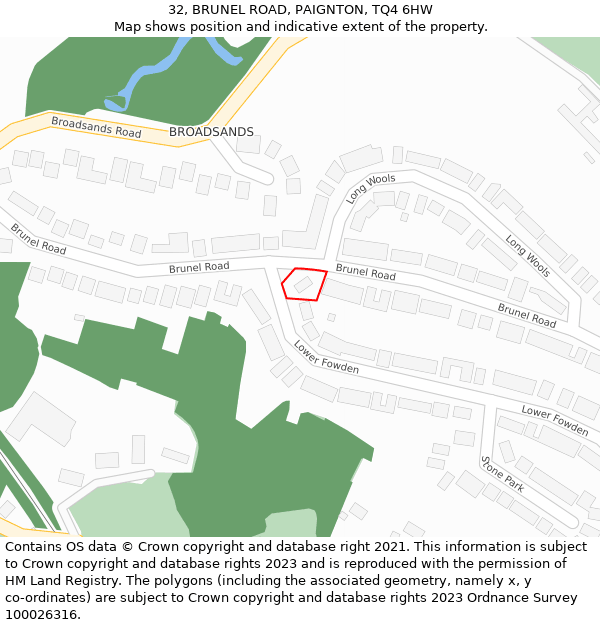 32, BRUNEL ROAD, PAIGNTON, TQ4 6HW: Location map and indicative extent of plot