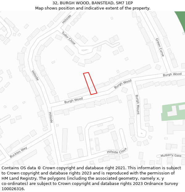 32, BURGH WOOD, BANSTEAD, SM7 1EP: Location map and indicative extent of plot