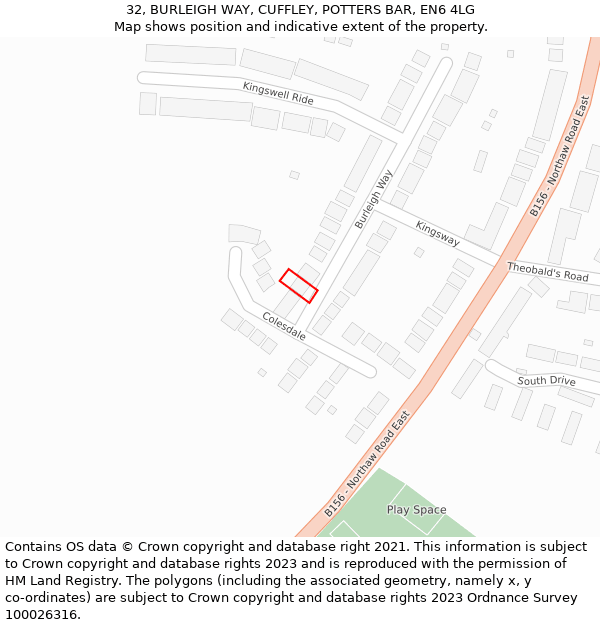 32, BURLEIGH WAY, CUFFLEY, POTTERS BAR, EN6 4LG: Location map and indicative extent of plot