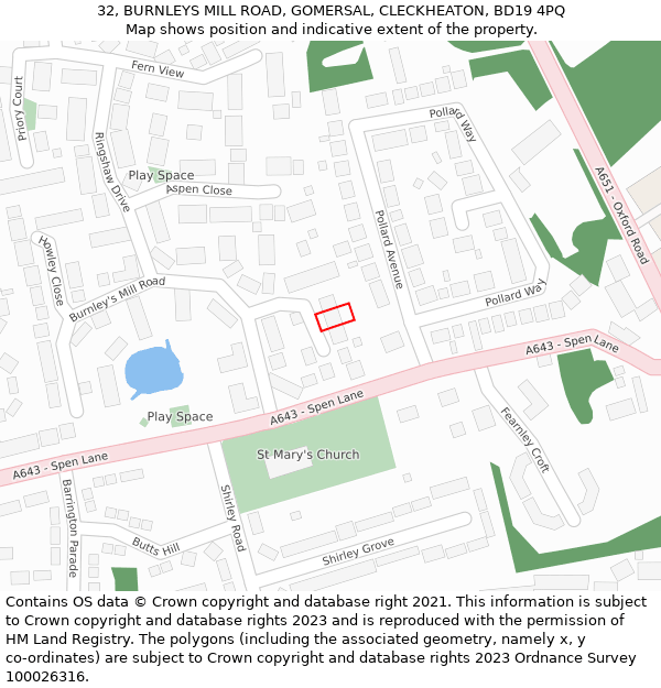 32, BURNLEYS MILL ROAD, GOMERSAL, CLECKHEATON, BD19 4PQ: Location map and indicative extent of plot