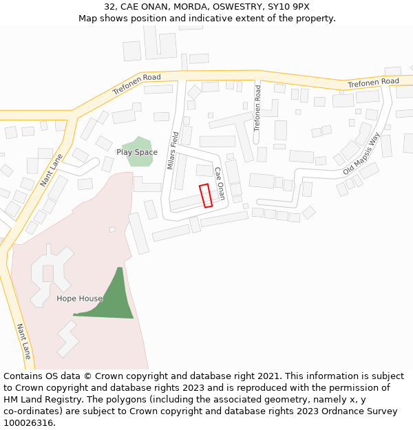 32, CAE ONAN, MORDA, OSWESTRY, SY10 9PX: Location map and indicative extent of plot