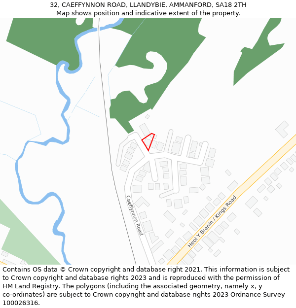 32, CAEFFYNNON ROAD, LLANDYBIE, AMMANFORD, SA18 2TH: Location map and indicative extent of plot