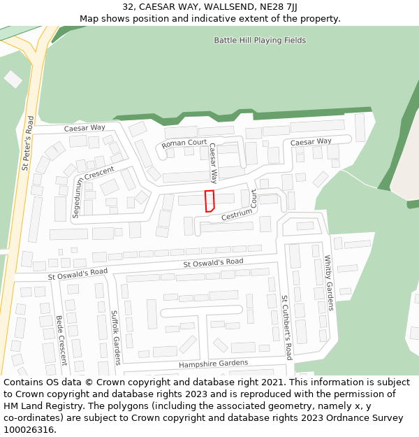32, CAESAR WAY, WALLSEND, NE28 7JJ: Location map and indicative extent of plot