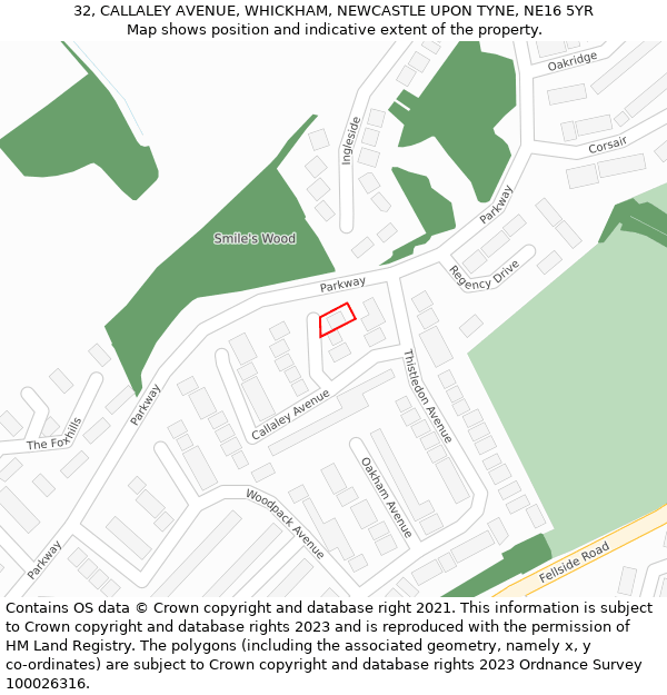 32, CALLALEY AVENUE, WHICKHAM, NEWCASTLE UPON TYNE, NE16 5YR: Location map and indicative extent of plot