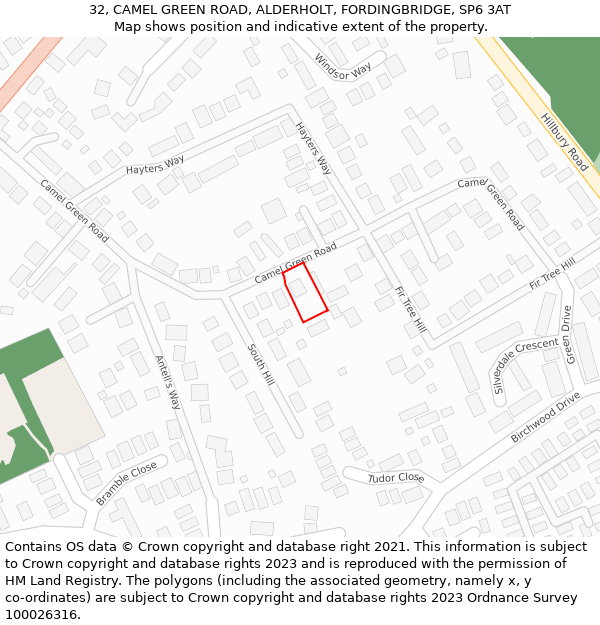 32, CAMEL GREEN ROAD, ALDERHOLT, FORDINGBRIDGE, SP6 3AT: Location map and indicative extent of plot