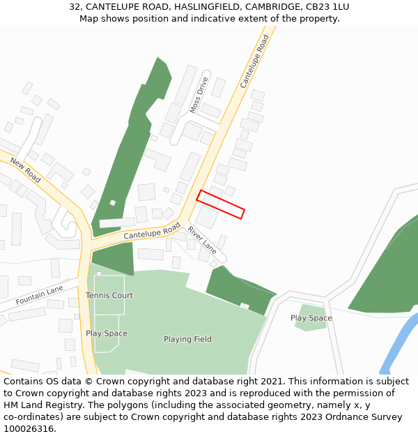 32, CANTELUPE ROAD, HASLINGFIELD, CAMBRIDGE, CB23 1LU: Location map and indicative extent of plot