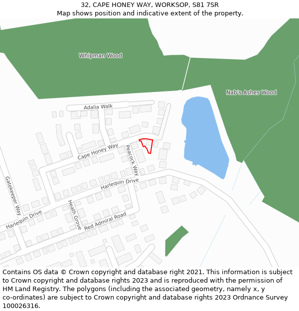 32, CAPE HONEY WAY, WORKSOP, S81 7SR: Location map and indicative extent of plot