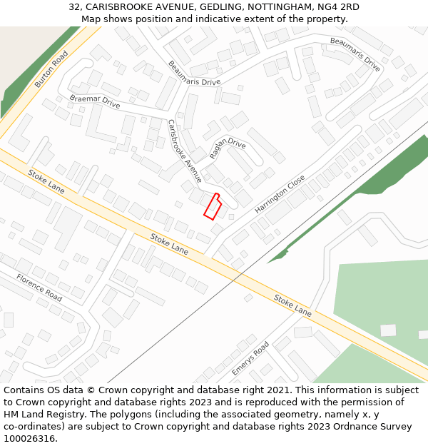 32, CARISBROOKE AVENUE, GEDLING, NOTTINGHAM, NG4 2RD: Location map and indicative extent of plot