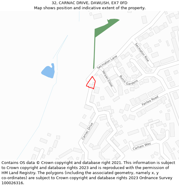 32, CARNAC DRIVE, DAWLISH, EX7 0FD: Location map and indicative extent of plot