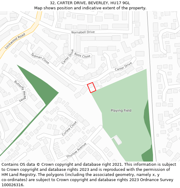 32, CARTER DRIVE, BEVERLEY, HU17 9GL: Location map and indicative extent of plot