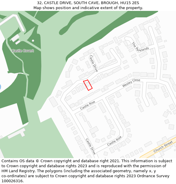 32, CASTLE DRIVE, SOUTH CAVE, BROUGH, HU15 2ES: Location map and indicative extent of plot