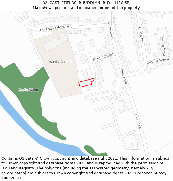 32, CASTLEFIELDS, RHUDDLAN, RHYL, LL18 5RJ: Location map and indicative extent of plot