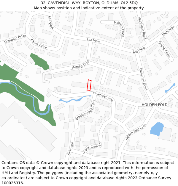 32, CAVENDISH WAY, ROYTON, OLDHAM, OL2 5DQ: Location map and indicative extent of plot