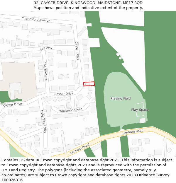 32, CAYSER DRIVE, KINGSWOOD, MAIDSTONE, ME17 3QD: Location map and indicative extent of plot