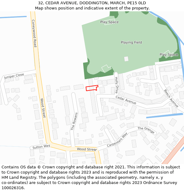 32, CEDAR AVENUE, DODDINGTON, MARCH, PE15 0LD: Location map and indicative extent of plot