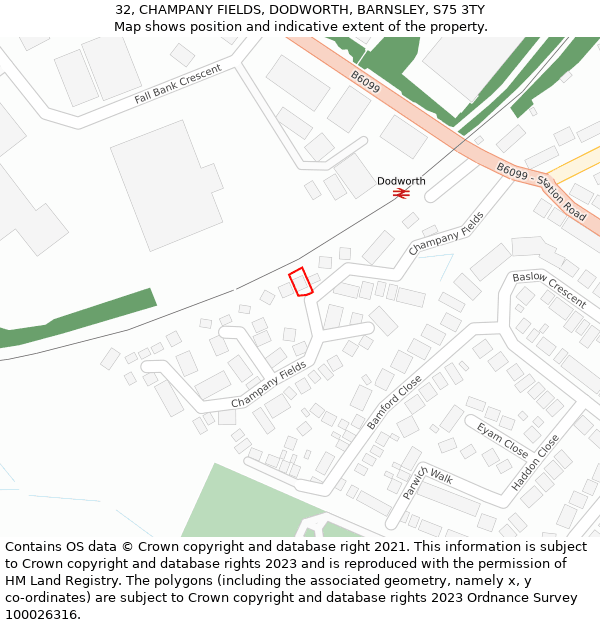 32, CHAMPANY FIELDS, DODWORTH, BARNSLEY, S75 3TY: Location map and indicative extent of plot