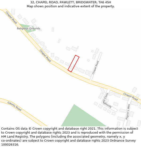 32, CHAPEL ROAD, PAWLETT, BRIDGWATER, TA6 4SH: Location map and indicative extent of plot