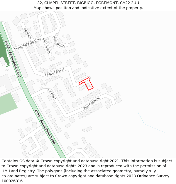 32, CHAPEL STREET, BIGRIGG, EGREMONT, CA22 2UU: Location map and indicative extent of plot