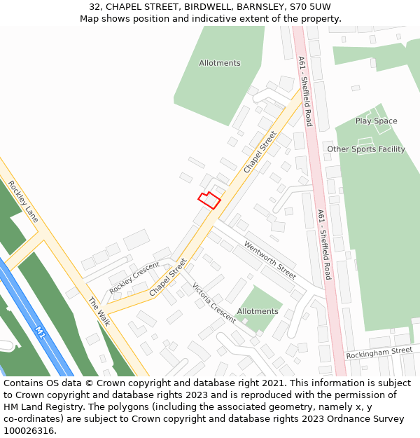 32, CHAPEL STREET, BIRDWELL, BARNSLEY, S70 5UW: Location map and indicative extent of plot