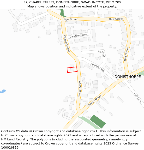 32, CHAPEL STREET, DONISTHORPE, SWADLINCOTE, DE12 7PS: Location map and indicative extent of plot