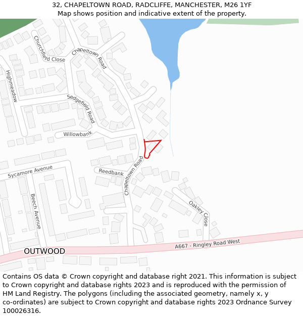32, CHAPELTOWN ROAD, RADCLIFFE, MANCHESTER, M26 1YF: Location map and indicative extent of plot