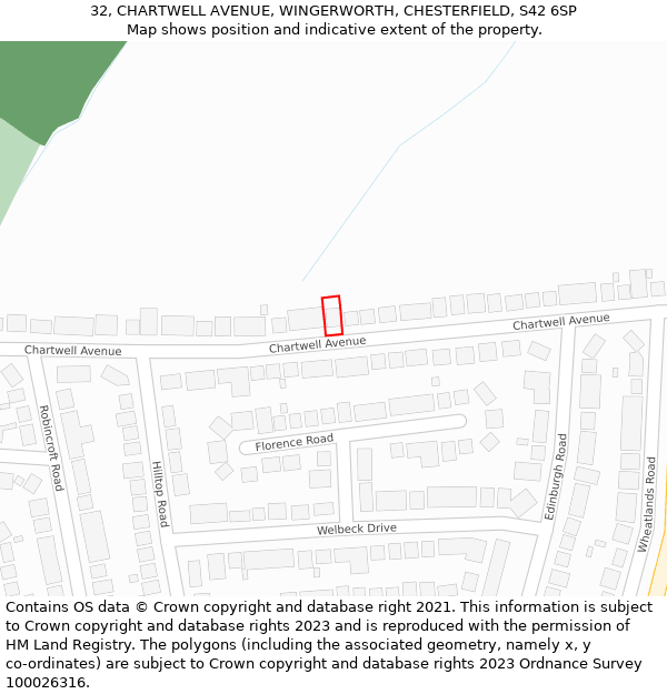 32, CHARTWELL AVENUE, WINGERWORTH, CHESTERFIELD, S42 6SP: Location map and indicative extent of plot