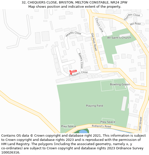 32, CHEQUERS CLOSE, BRISTON, MELTON CONSTABLE, NR24 2PW: Location map and indicative extent of plot