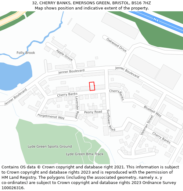 32, CHERRY BANKS, EMERSONS GREEN, BRISTOL, BS16 7HZ: Location map and indicative extent of plot