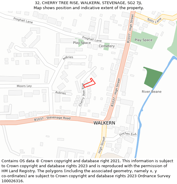 32, CHERRY TREE RISE, WALKERN, STEVENAGE, SG2 7JL: Location map and indicative extent of plot