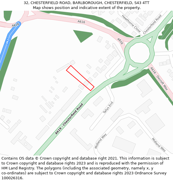 32, CHESTERFIELD ROAD, BARLBOROUGH, CHESTERFIELD, S43 4TT: Location map and indicative extent of plot