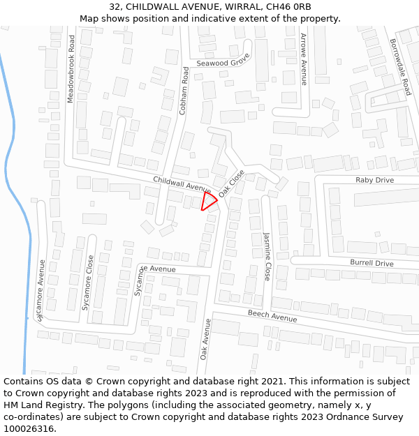 32, CHILDWALL AVENUE, WIRRAL, CH46 0RB: Location map and indicative extent of plot