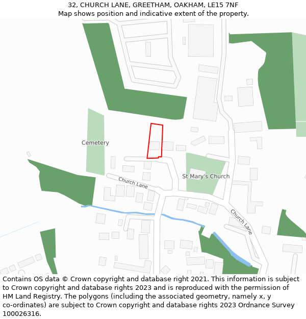 32, CHURCH LANE, GREETHAM, OAKHAM, LE15 7NF: Location map and indicative extent of plot