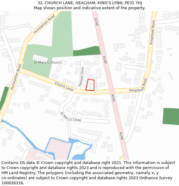 32, CHURCH LANE, HEACHAM, KING'S LYNN, PE31 7HJ: Location map and indicative extent of plot