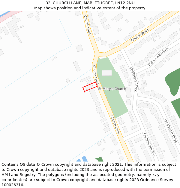 32, CHURCH LANE, MABLETHORPE, LN12 2NU: Location map and indicative extent of plot