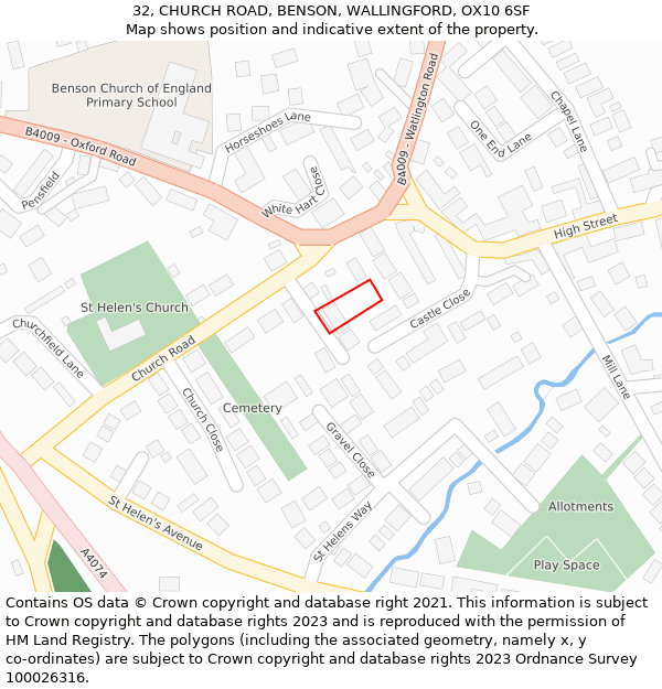 32, CHURCH ROAD, BENSON, WALLINGFORD, OX10 6SF: Location map and indicative extent of plot