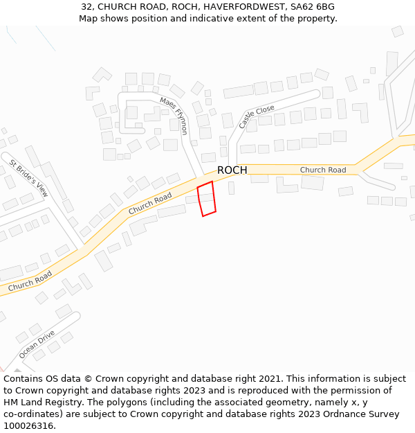 32, CHURCH ROAD, ROCH, HAVERFORDWEST, SA62 6BG: Location map and indicative extent of plot