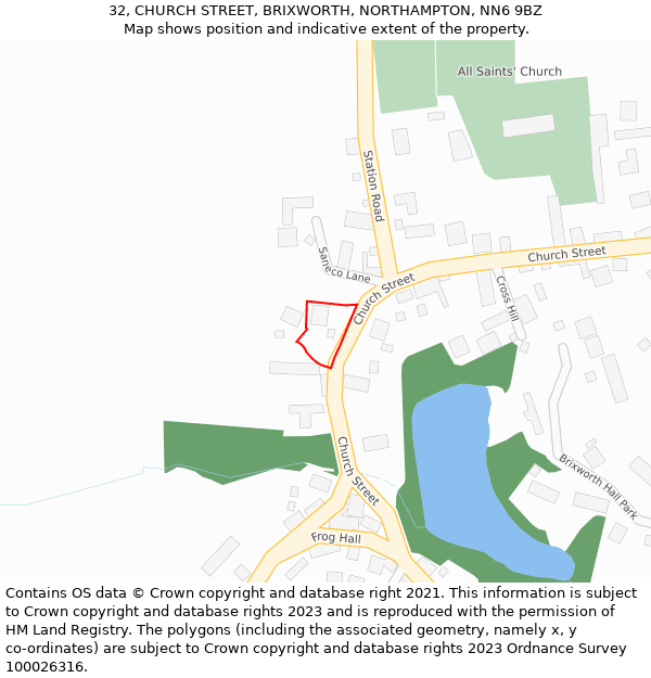 32, CHURCH STREET, BRIXWORTH, NORTHAMPTON, NN6 9BZ: Location map and indicative extent of plot