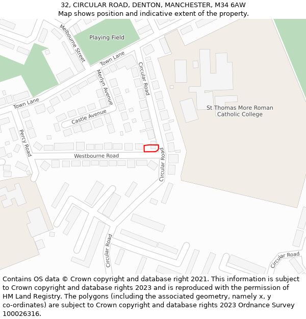 32, CIRCULAR ROAD, DENTON, MANCHESTER, M34 6AW: Location map and indicative extent of plot