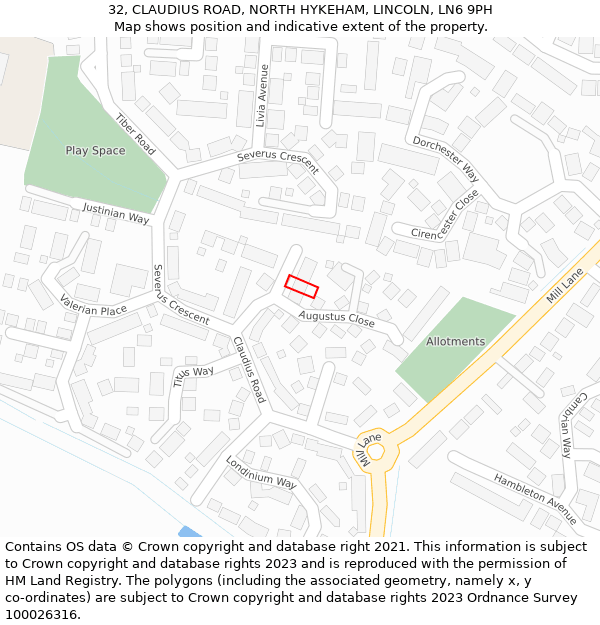 32, CLAUDIUS ROAD, NORTH HYKEHAM, LINCOLN, LN6 9PH: Location map and indicative extent of plot