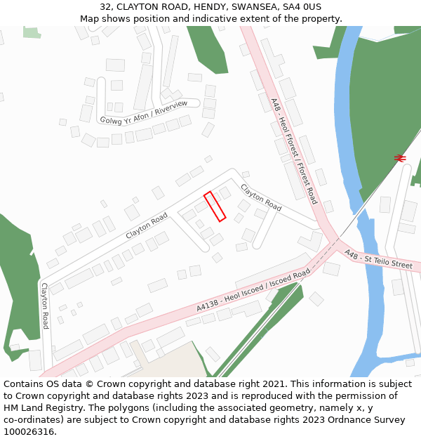 32, CLAYTON ROAD, HENDY, SWANSEA, SA4 0US: Location map and indicative extent of plot