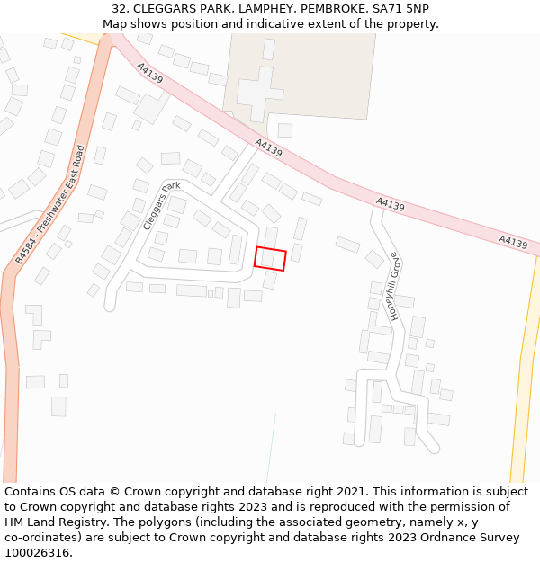 32, CLEGGARS PARK, LAMPHEY, PEMBROKE, SA71 5NP: Location map and indicative extent of plot