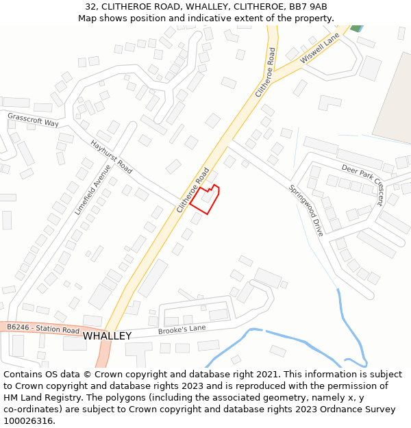 32, CLITHEROE ROAD, WHALLEY, CLITHEROE, BB7 9AB: Location map and indicative extent of plot
