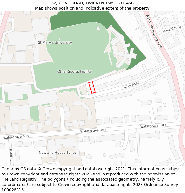 32, CLIVE ROAD, TWICKENHAM, TW1 4SG: Location map and indicative extent of plot