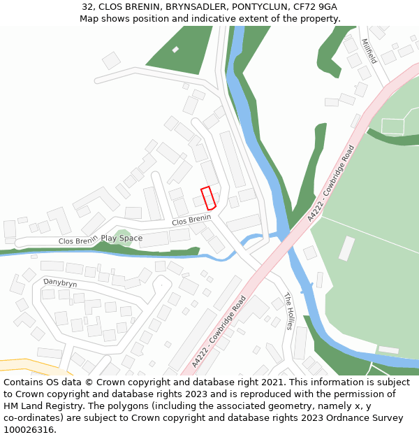 32, CLOS BRENIN, BRYNSADLER, PONTYCLUN, CF72 9GA: Location map and indicative extent of plot