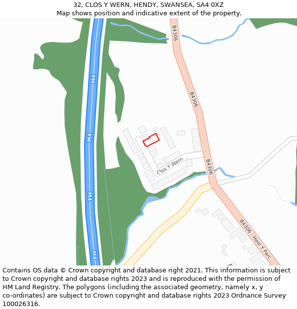 32, CLOS Y WERN, HENDY, SWANSEA, SA4 0XZ: Location map and indicative extent of plot