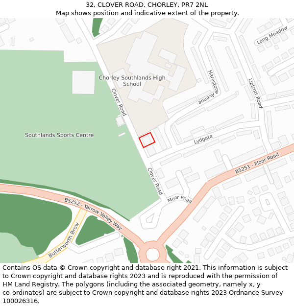 32, CLOVER ROAD, CHORLEY, PR7 2NL: Location map and indicative extent of plot