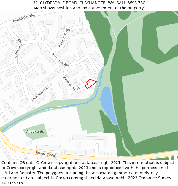 32, CLYDESDALE ROAD, CLAYHANGER, WALSALL, WS8 7SG: Location map and indicative extent of plot