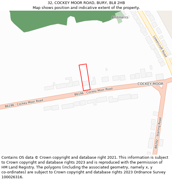32, COCKEY MOOR ROAD, BURY, BL8 2HB: Location map and indicative extent of plot